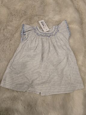 Marie Puce Paris Baby Girl Dress – 6M Smocked Blue Floral